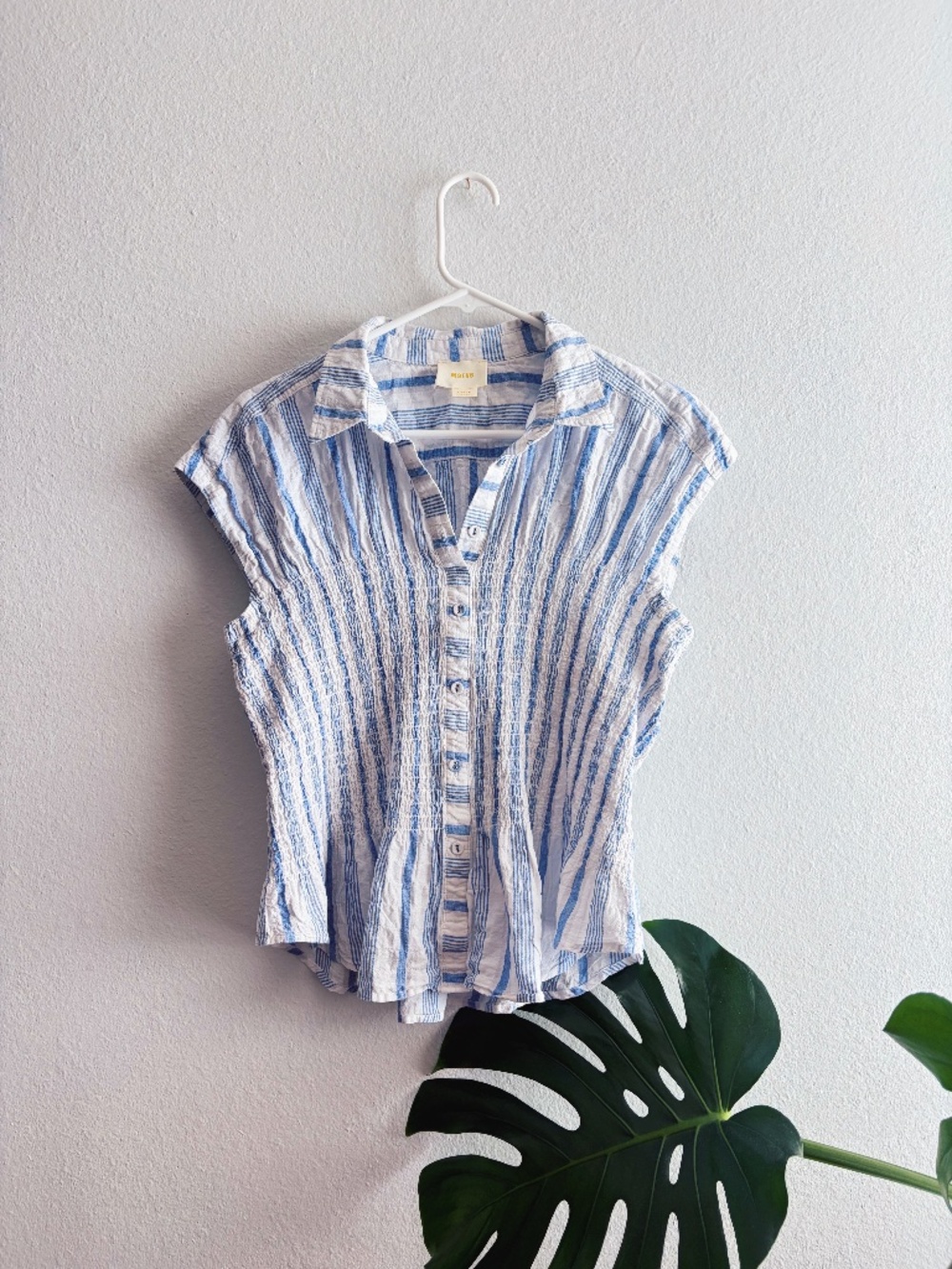 Maeve by Anthropologie Smocked Stripe Button-Front Top – Large | Excellent Used